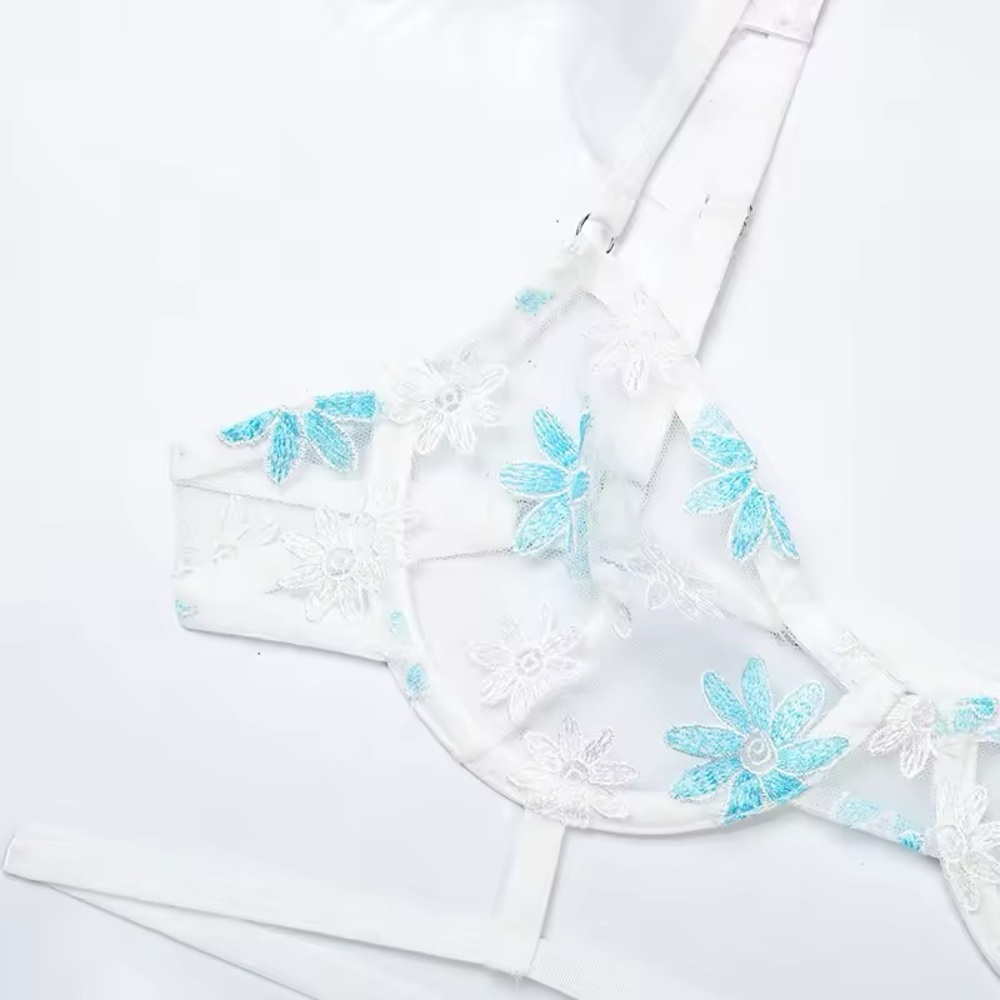 Spring Feather Floral Ruffle Garter | Bra | Thong Lingerie Boudoir Set - Picture 12 of 15